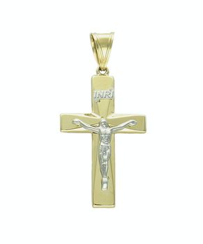 Złota zawieszka Krzyż z pasyjką 585 krzyżyk z wizerunkiem Jezusa ZA 7467.jpg